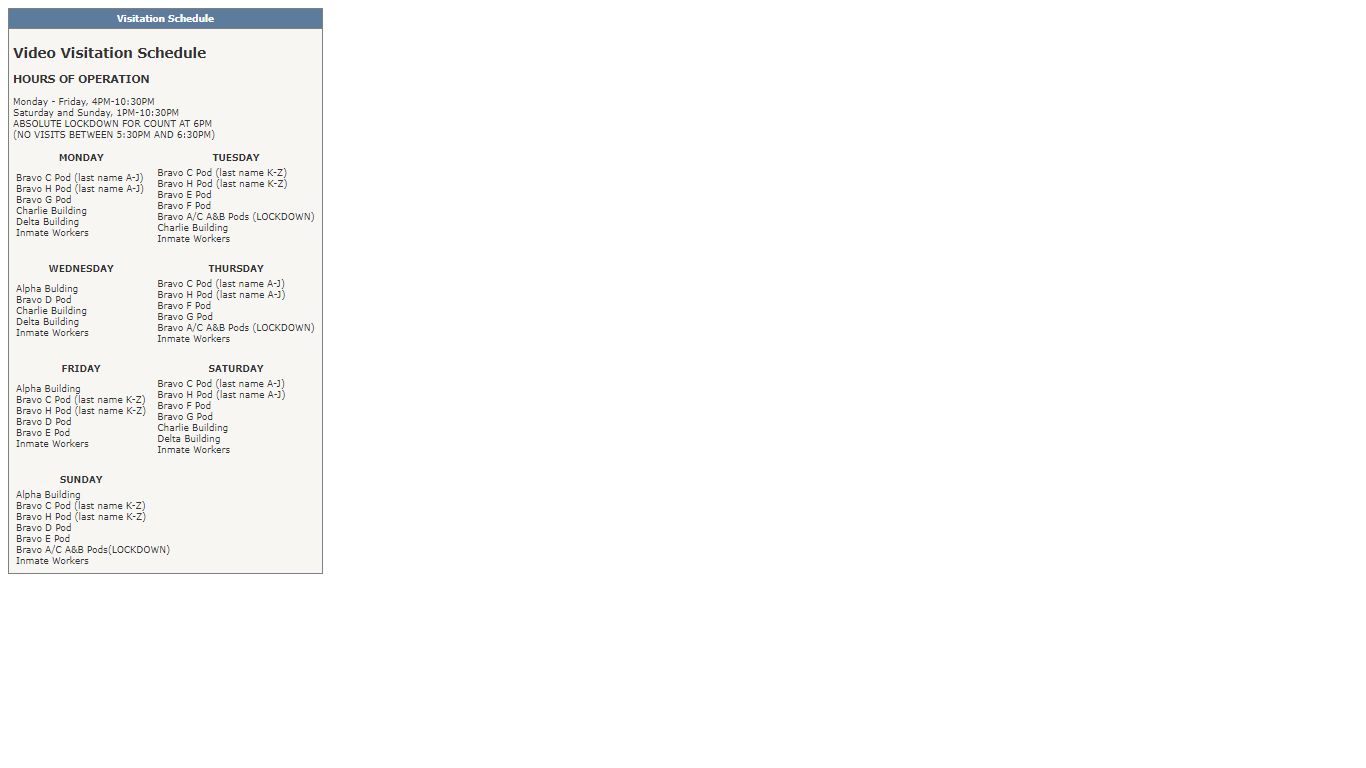 Visitation Schedule